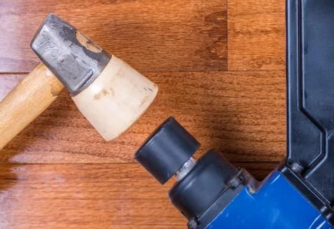 Hardwood floor installation Stock Photos