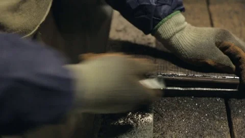 Hardwood Flooring Workshop - Scraping off the Old Tar Stock Footage 70304559