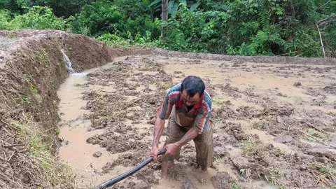A hardworking Indonesian farmer manually. Stock Footage 321933941