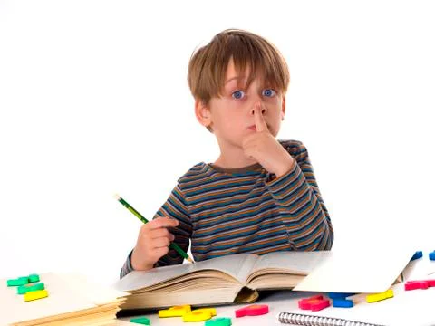 Hardworking schoolboy Stock Photos