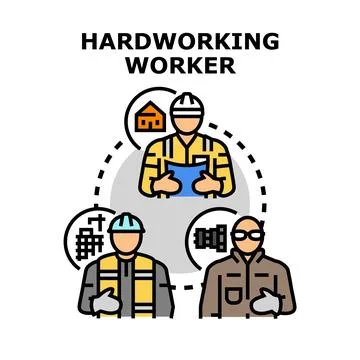 Hardworking worker concept illustrating various industrial occupations Illustrazione stock