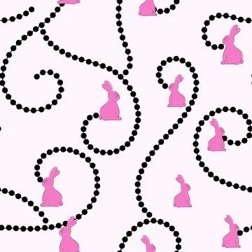 Hare and spiral seamless pattern. Doodle rabbit. Stock Illustration