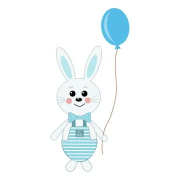 Hare with a balloon, color isolated vector illustration in cartoon style Stock Illustration