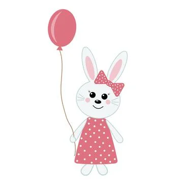 Hare with a balloon, color isolated vector illustration in cartoon style Stock Illustration