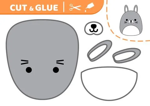 Hare. Bunny. Rabbit. Squishmallow. Cut and glue Applique Paper game Vector Illustrazione stock