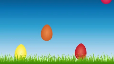 Hare ears in the meadow between colorful Easter eggs Stock Footage 104153507
