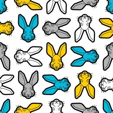 Hare face Pattern seamless . rabbit muzzle Background. Baby fabric ornament Illustrazione stock