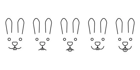 Hare face set, pet head with different emotion, line icon. Rabbit is calm, sad Illustrazione stock