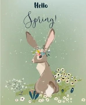 Hare with flowers Stock Illustration