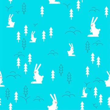 Hare in forest pattern seamless.rabbit and wood background. Baby fabric textu Illustrazione stock