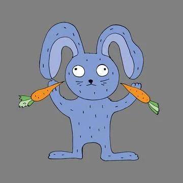 The hare holds carrots in its paws. Stock Illustration