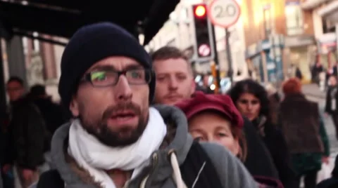 Hare Krishna devotees chant on street tracking front shot Stock Footage 45384129