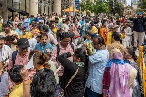 Hare Krishna devotees congregate and parading through Parramatta Square Stock Photos