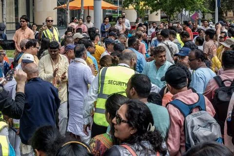 Hare Krishna devotees congregate and parading through Parramatta Square Stock Photos