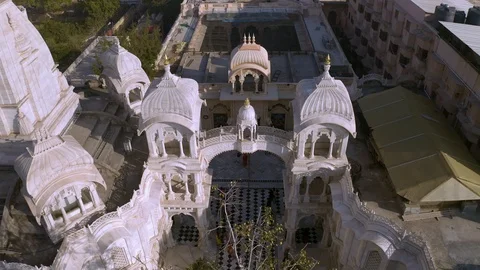 Hare Krishna temple in Vrindavan, India 4k aerial drone Stock Footage 109395154
