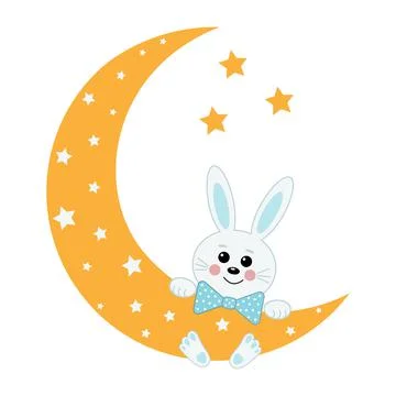 Hare on the moon, color isolated vector illustration in cartoon style Stock Illustration