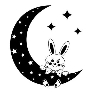 Hare on the moon, color isolated vector illustration in cartoon style Stock Illustration