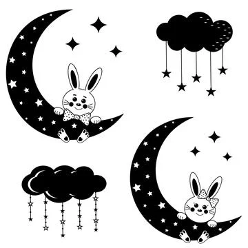 Hare on the moon, color isolated vector illustration in cartoon style Stock Illustration