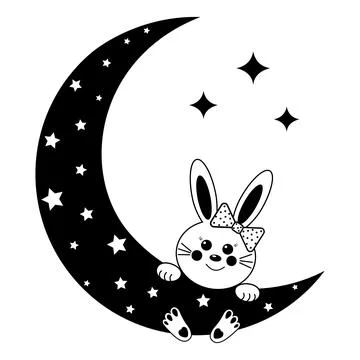 Hare on the moon, color isolated vector illustration in cartoon style Stock Illustration