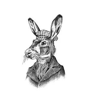 Hare or rabbit. Antique gentleman in a cap and coat. Victorian Ancient Retro Stock Illustration