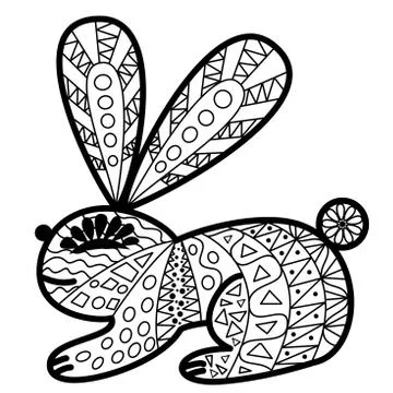 Hare with a pattern, coloring in black and white on a white background. Vecto Stock Illustration