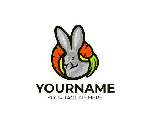 Hare, rabbit and carrot in a circle logo design Stock Illustration