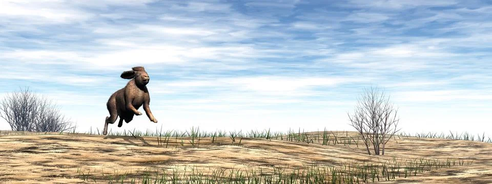 Hare running in the desert - 3D render Stock Illustration