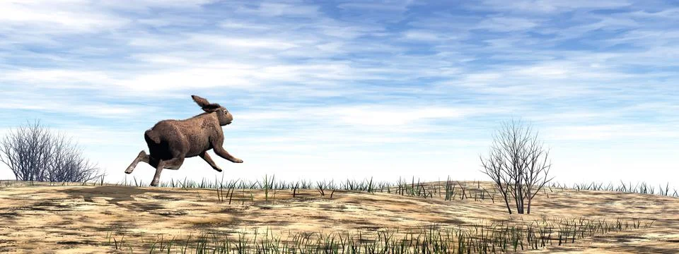 Hare running in the desert - 3D render Stock Illustration