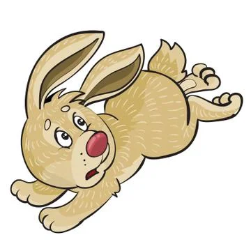 Hare scared and runs away, cartoon illustration, isolated object on a white b Stock Illustration