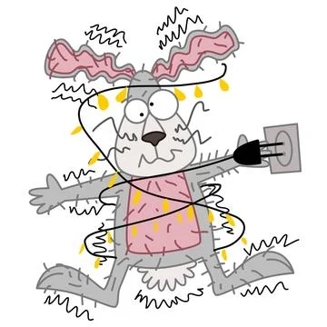 The hare was electrocuted by the garland. Vector illustration Stock Illustration