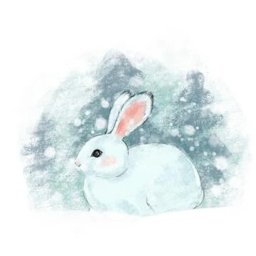 Hare in winter forest Stock Illustration