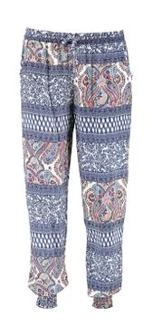 Harem blue  pants with pattern. High cut harem pants.  Isolated image. Stock Photos