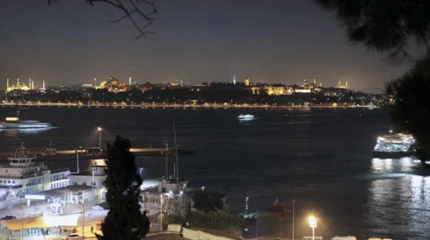 Harem ferries night time lapse Stock Footage 34373478