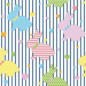 Hares pattern with an ornament on a striped background Stock Illustration