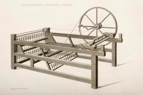 Hargreave's Spinning Jenny. Engraved By T.E. Nicholson In 1830S Stock Photos