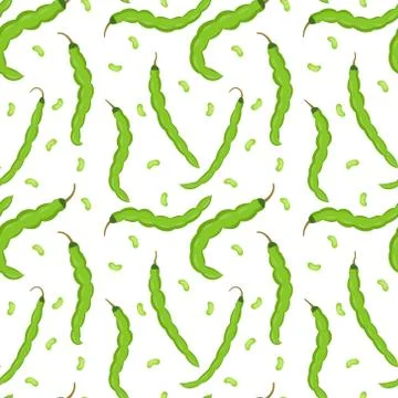 Haricot bean seamless pattern. Green pod endless background, texture. Veget.. Stock Illustration