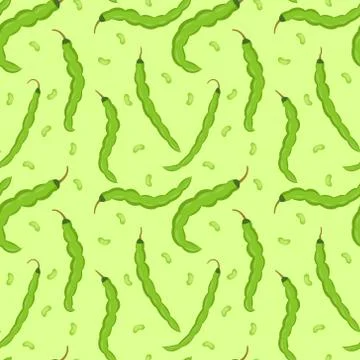 Haricot bean seamless pattern. Green pod endless background, texture. Vegetab Stock Illustration