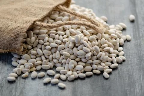 Haricot Beans in Burlap Sack Stock Photos