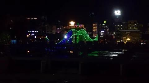 Haridwar Riverfront Night Bridge Scene Stock Footage 326288208