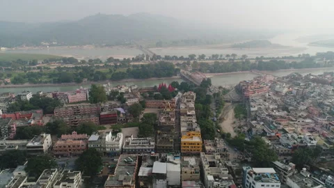 Haridwar through my Drone-Lens | Ganga |  Haridwar, Uttarakhand, India Stock Footage 274395432