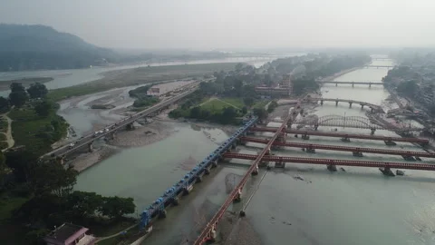 Haridwar through my Drone-Lens | Ganga |  Haridwar, Uttarakhand, India Stock Footage 274395491