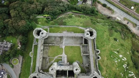Harlech Castle, Overhead Drone View of 13th Century Castle, Gwynedd, Wales 4K Stock Footage 284574247