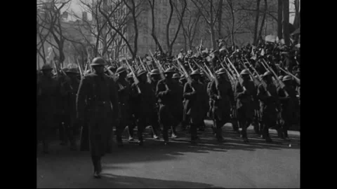 Harlem Hellfighters return to New York from World War I 1919 Stock Footage 253610160