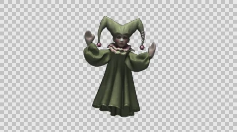 Harlequin Puppet - II - Dancing Loop - Green Dress and Hat - Alpha Channel Stock Footage 68543840