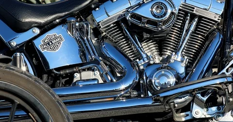 Harley Davidson Motorcycle Engine Close Up Stock Footage 122731719