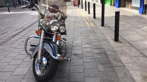 Harley Davidson Motorcycle Parked In Killarney, Ireland Stock Footage 90819455