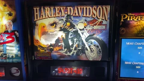 Harley-Davidson Pinball Machine - Back Glass Stock Footage 205573982