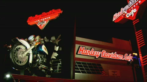 HarleyDavidsonCafe WSlowangle Stock Footage 451607