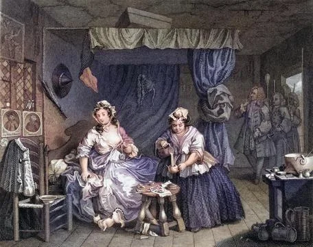 The Harlots Progress Apprehended by a magistrate From the original picture by Stock Illustration