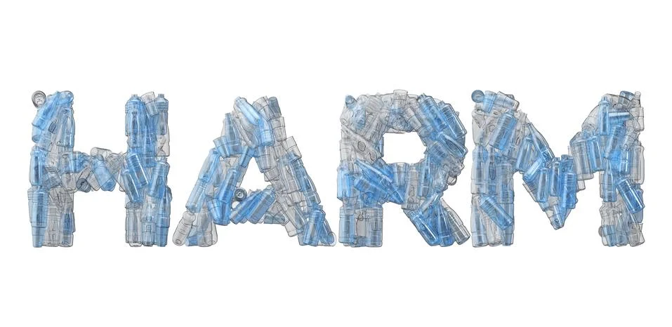 Harm word spelt out in empty plastic bottle font. 3D Rendering Stock Illustration